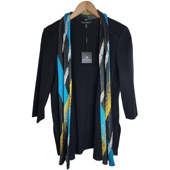 Ming Wang Sweaters - Ming Wang Sweater Jacket Women's Medium Cardigan Office Shoulder‎ Pads w. Scarf